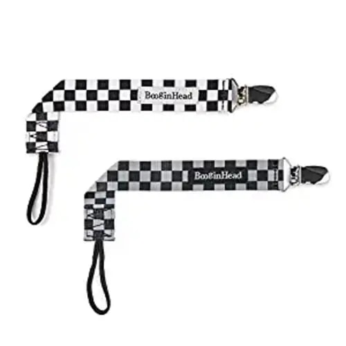 BooginHead Pacifier Clip Baby Pacifier Holder PaciGrip 2-Pack, Black and Gray Check - 2-pack Black White Check