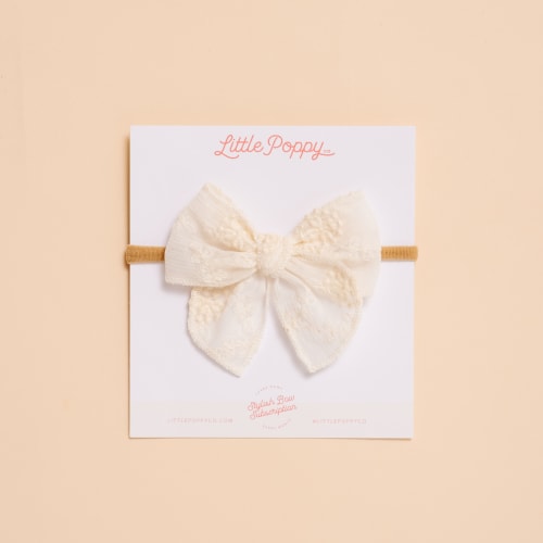 Ivory Georgette Embroidered Floral Headband Bow