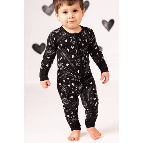 Rock N Roll Electric Guitars One Piece Bamboo Zip-Up Convertible Romper Pajamas for Babies & Toddlers - Perfect Baby Valentine&#39;s Day Gift
