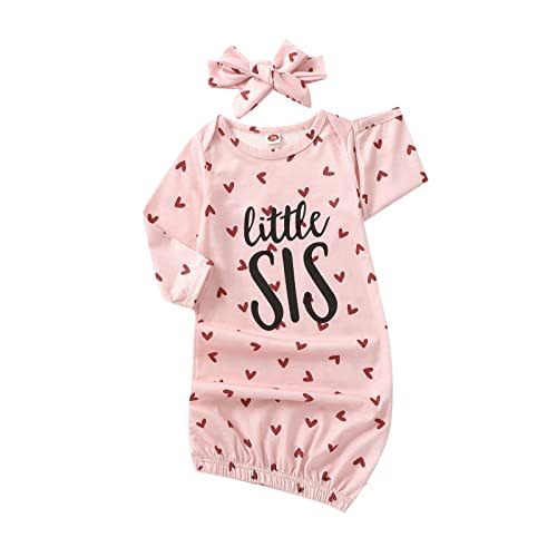 LYQTloml Newborn Baby Girl Little Sister Sleeper Gown Stripe Long Sleeve Nightgown Outfit