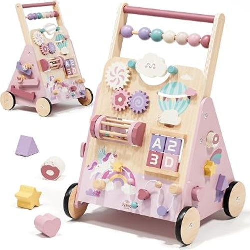 Lehoo Castle Unicorn Wooden Baby Walker, Adjustable Speed Baby Push Walker