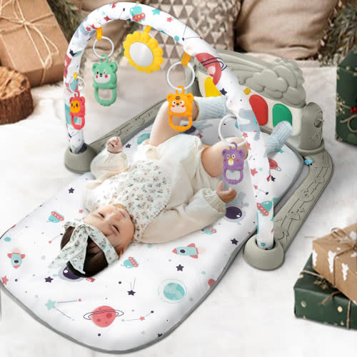 Baby Gym Mat , HDJ Upgrade Play Mat with Toys for Boys and Girls, Infant Crawling Mat with Piano for 0-18 Months, Gray