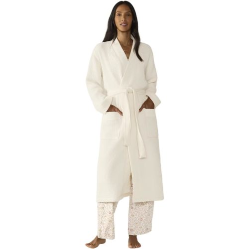 Coyuchi Unisex Organic Waffle Robe, Long Bathrobe, Cotton, Undyed, (M-L)