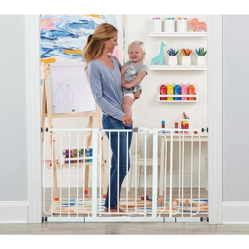 Regalo Safety Baby Gate 56 Inch Extra Wide for Doorways & Bottom of Stairs, Pressure Mount Design for Babies, Toddlers & Pets, Tested & Safe for 30 Years, American Designed, American Owned, White