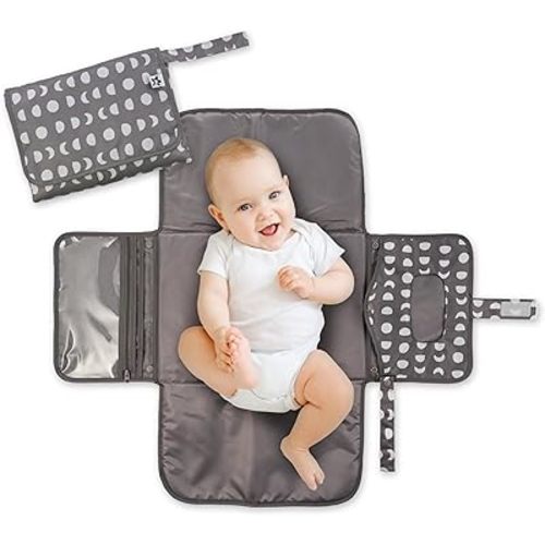 Tiny Twinkle Portable Diaper Changing Pad - Foldable Waterproof Diaper Changing Mat for Travel, Baby Changing Station with Smart Wipes Pocket & Storage (Luna)