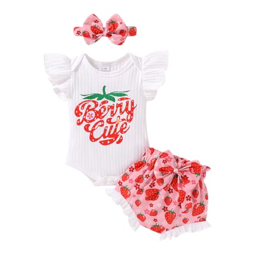 Tiny Cutey Baby Girl Clothes Infant Summer Outfits Set Ruffle Sleeve Romper and Floral Shorts with Headband