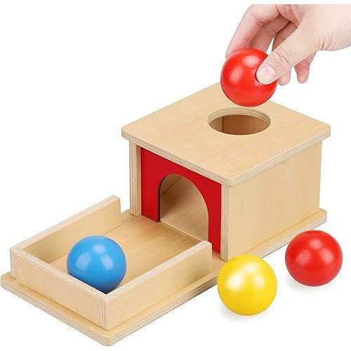 TOY Life Object Permanence Box with Tray and 3 Balls Montesorri Toys 6-12 Months Ball Drop Toy Box Wooden Baby Montessori Toys for Babies 6 to 12 Months Early Educational Montessori Toys