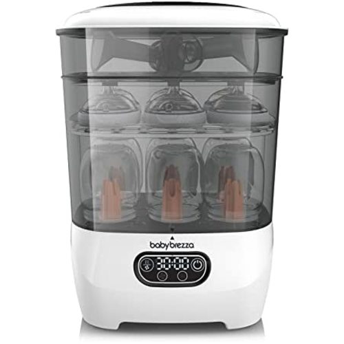 Baby Brezza Sterilizer & Dryer Advanced, Effective Steam Sterilization, HEPA Filter, Dries 33% Faster, Highest Capacity, Holds 8 Bottles & 2 Pump Part Sets from Any Brand, Universal Fit, White