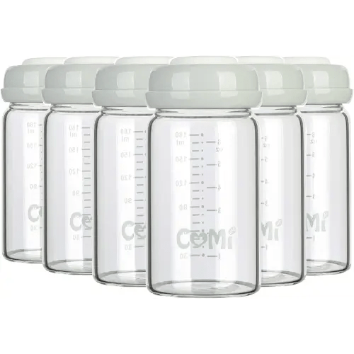 COMI Wide Neck Glass Breastmilk Collection n Storage Bottle, 6oz with Screw Ring Sealing Disk; Re-markable Sealing Disc. BPA Free, Fits Breast Pumps & Nipples (Gray Lids)
