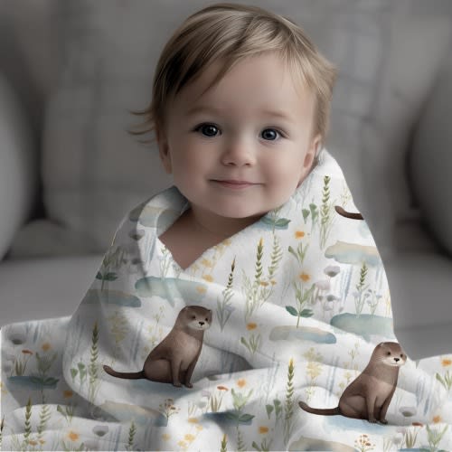 Baby Blanket, Otter Velveteen Microfiber Blankie - Sea Animals, Beach Lover, Cozy Baby Blanket, Animal Print Nursery Decor, Soft Kids Throw