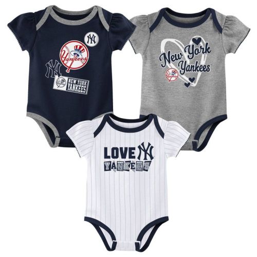 MLB New York Yankees Infant Girls' 3pk White Bodysuit - 0-3M: Team Logo Knit Apparel