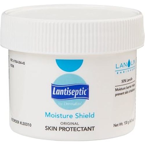 DermaRite's Lantiseptic Moisture Shield Original Skin Protectant - 50% Lanolin, Paraben Free, Unscented Barrier Cream Ointment - 4.5 oz. Jar, 2 Count