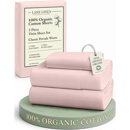 LANE LINEN Eco Friendly 100% Organic Cotton Twin Sheet Set, Hotel Quality Premium Bedding Sheets & Pillowcases Set Twin Size, Soft & Comfy Percale Sheets, Machine Wash Bed Sheets- Sepia Rose