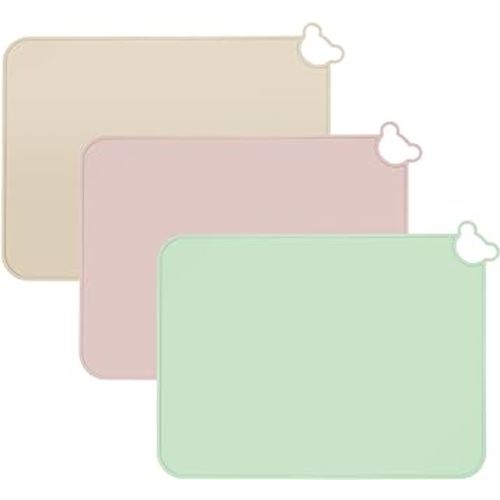 PandaEar 3 Pack Silicone Placemat for Toddlers Kids for Dining Table & Restaurants - Portable Silicone Mat for Baby Eating - Food Grade Non-Slip Baby Table Mat