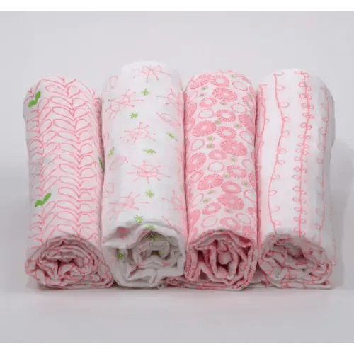 Organic Cotton Muslin Swaddle Blanket Set (pink or white)