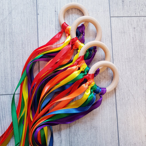 MONTESSORI BABY TOY Montessori Hand Kite Rainbow Colours Waldorf Toys Wind Wand Play Therapy Wooden Ring Baby sensory toy Sensory ribbon toy