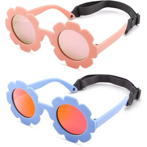 Polarized Baby Sunglasses with Strap – Flexible Flower Shaped Sunglasses for Toddler & Infant Age 0-24 Months