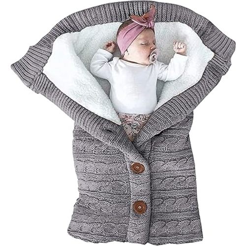 XMWEALTHY Unisex Infant Swaddle Blankets Soft Thick Fleece Knit Baby Girls Boys Stroller Wraps Baby Accessory Grey