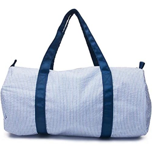 Kids Duffle Travel Bag, Seersucker Overnight Weekender Carry on Bag for Toddler Boys Girls, Lightweight Small Personal Items Bags (Navy)