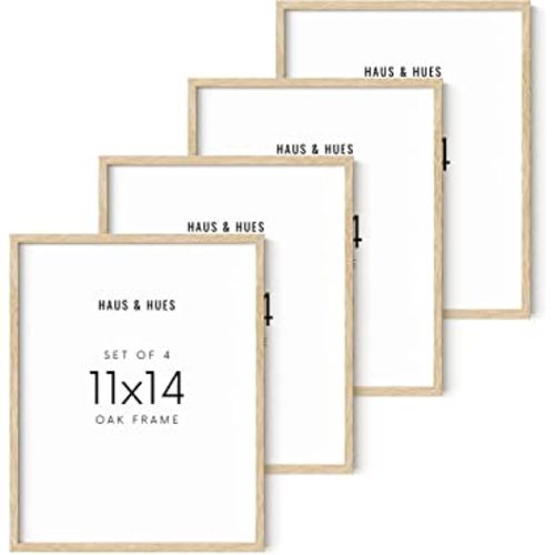 Haus and Hues 11"x14" Beige Oak Wood Frames Set of 4 - 11x14 Poster Frames Poster Sized Frame, Natural Wood Frame 11x14 Wood Frame, 11 x 14 Frame Art, 14x11 Picture Frames Wood 11 x 14 Display Frame For 11x14 Print, 11x14 Picture Frame Wood