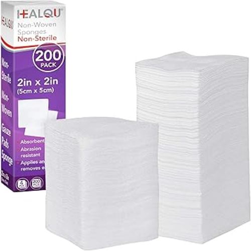 HEALQU Gauze Pads 2"x2" - 200-Pack, 4-Ply Non-Woven Sponges Non-Sterile, All-Purpose Dental and Surgical Sponges Including First Aid Kits and Medical Facilities