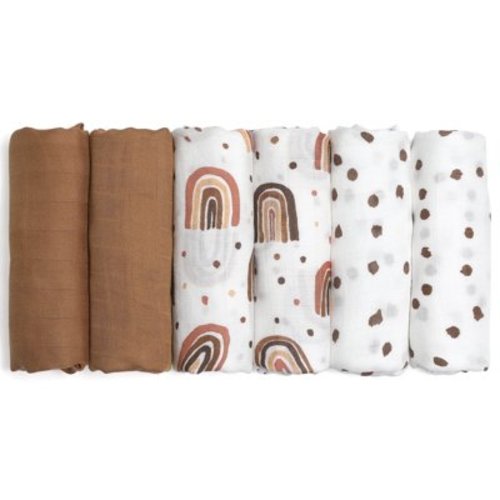"Gllquen 6-Pack Unisex Baby Muslin Swaddle Blankets, Breathable Bamboo-Cotton, 27 X 27"", Rainbow"