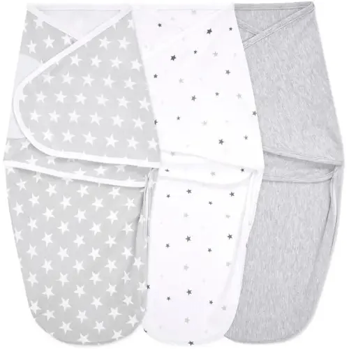 aden + anais Essentials Easy Swaddle Wrap Quick Change with Bottom Zipper, Snug Cotton Knit Baby Wrap Swaddle Blanket for Newborns, TOG 1.0, 3-Pack, Twinkle, 0-3 Months, Small/Medium