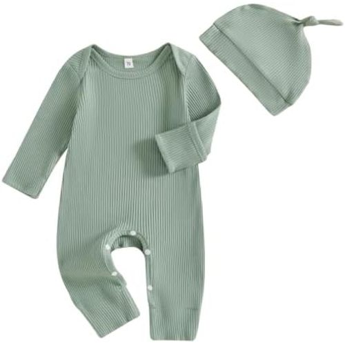 Murnouche Newborn Baby Boy Clothes Coming Home Outfit Ribbed Romper with Hat Bodysuit Jumpsuit