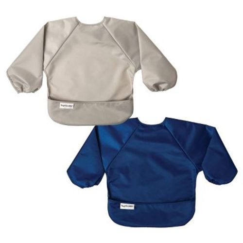 Tiny Twinkle Mess-proof/waterproof 2-pack Long-sleeve Baby Bib, Machine Washable Smock For Eating (grey Indigo, Small 6-24 Months)