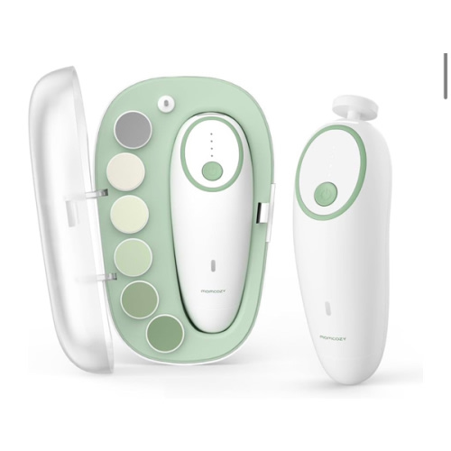 Momcozy Baby Nail File Electric, Gentle Baby Nail Trimmer Electric, Baby Nail Clipper with Night Light, 7 Grinding Head Replacement Pads, Green