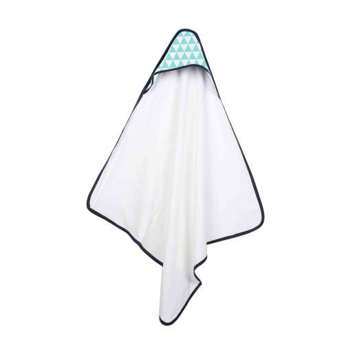 Tribal/Aztec Triangles Muslin Cotton 1 Baby/Toddler Hooded Towel & 3 Wash Cloths (Aqua/Navy)