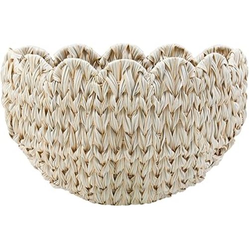 Wicker Wall Basket,Scalloped Hanging Wall Basket for Storage and Organizing,Wicker Decorative Storage Baskets for Flower,Magazine,Nursery,Front Door,Bathroom Boho Decor