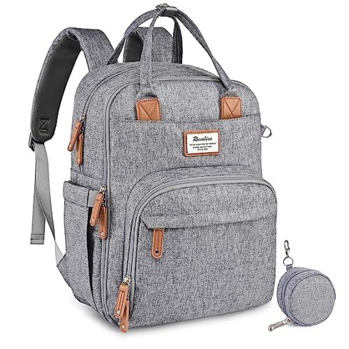 RUVALINO Diaper Bag Backpack, Multifunction Travel Back Pack Maternity Baby Changing Bags, Large Capacity, Waterproof and Stylish, Gray