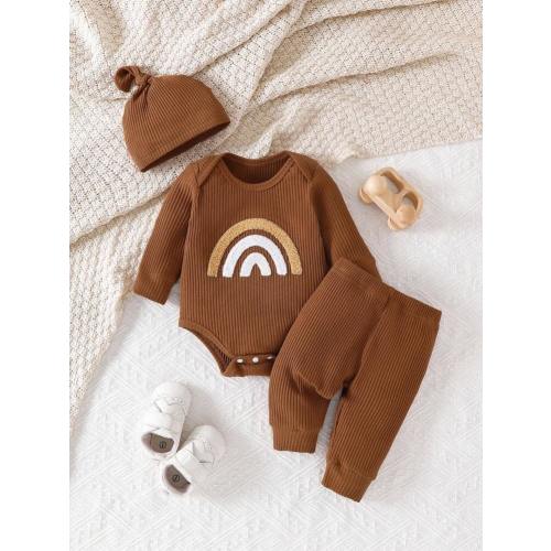 SHEIN Baby Boy Round Neck Long Sleeve Romper And Pants Set