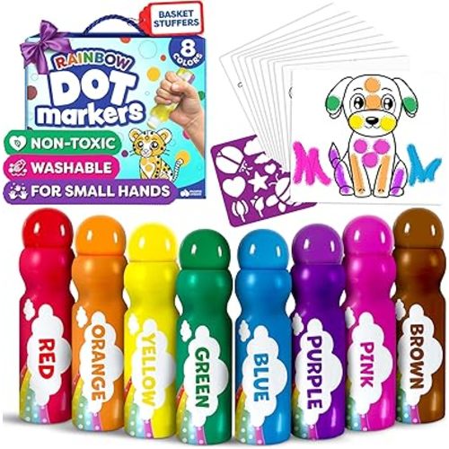 Dot Markers For Toddlers 1-3 - Easter Basket Stuffers - Dot Art Paints Washable For Kids - Includes Printed & PDF Coloring Sheets - Toddler Arts And Crafts - Preschool Learning Activities
