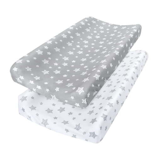 Stretchy Changing Pad Covers for Boys Girls,Soft Changing Pad 2 Pack,Baby Gift Changing Mat, Lovely Print Soft Unisex Diaper,Grey & White