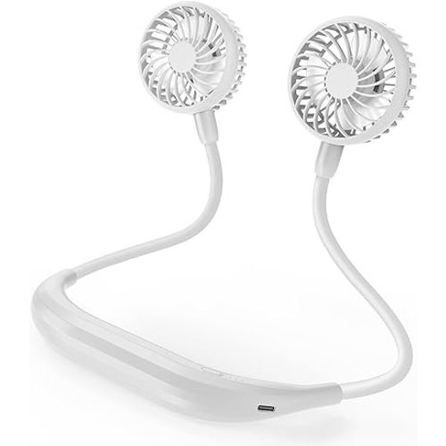 AMACOOL Neck Fan Battery Operated Neckband Fan Hand-Free Wearable Personal Fan for Hot Flashes Home Office Travel Outdoor Sports (White)