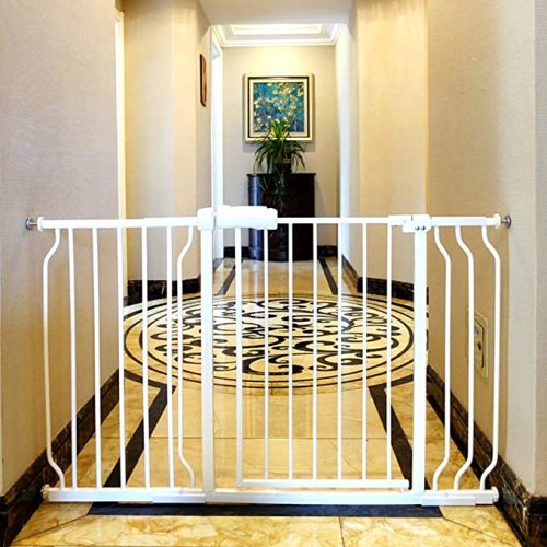 ALLAIBB Extra Wide Pressure Mount Baby Gate Auto Close White Metal Child Dog Pet Safety Gates with Walk Through for Stairs,Doorways,Kitchen and Living Room 62.2-66.9 in (48.03-52.76"/122-134cm)
