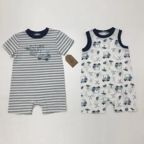 Chick Pea Baby Boy Baby Short Sleeve Romper 2 PC Set, Color: Caddy grey, Size: 9-12 months