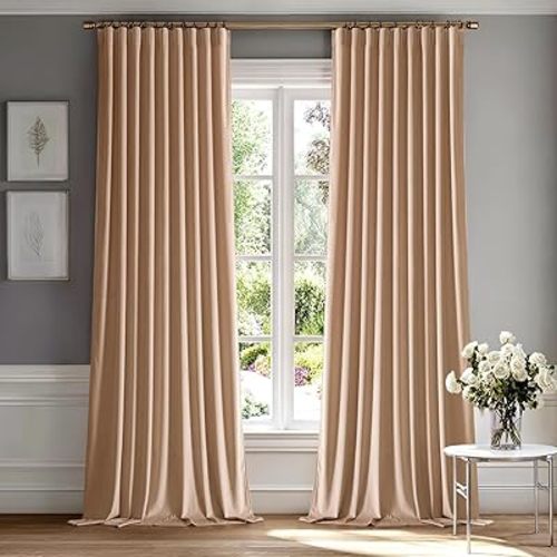 MIULEE Blush Beige Velvet Curtains 84 inches 2 Panels - Luxury Room Darkening Window Drapes for Bedroom Living Room Thermal Insulated Super Soft Blackout, Back Tab Rod Pocket Pinch Pleated, W52 x L84
