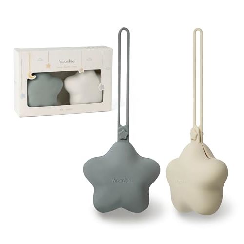 Moonkie Silicone Pacifier Holder Case, Cute Portable Pacifier Storage Case, 2 Pack