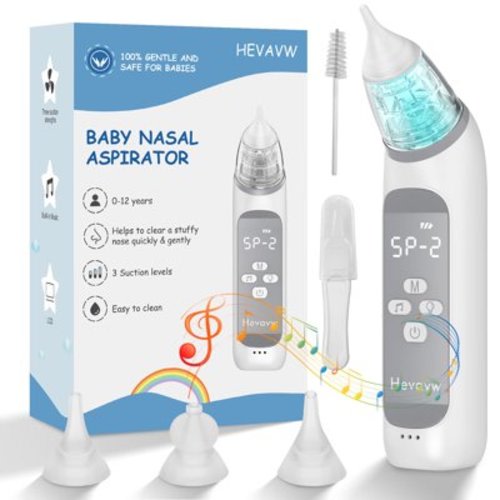 RONY Electric Nasal Aspirator for Infants and Newborns, Automatic Nose Cleaner with 3 Silicone Tips Music Light Soothing