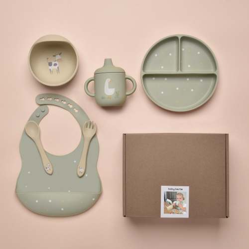 Silicone Baby Feeding Set (6 Pcs) Farm – Bib, Bowl, Plate, Cup, Spoon & Fork – Baby Bertie