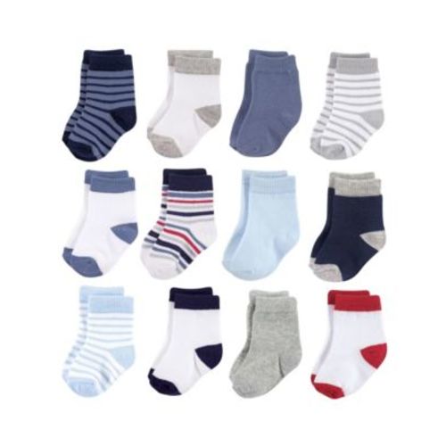 Baby Boys Hudson Unisex Cotton Rich Newborn and Terry Socks, White Gray, 0-6 Months