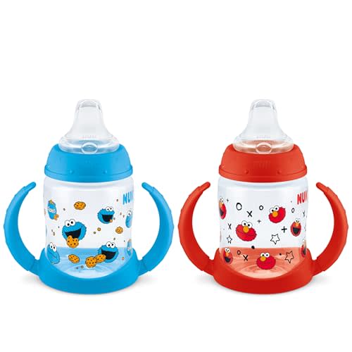 NUK Learner Cup, 5oz, Pack of 2, Sesame Street, Elmo and Cookie Monster – Soft Spout, Easy-Grip Handles, BPA Free, Spill Proof Transition Sippy Cup