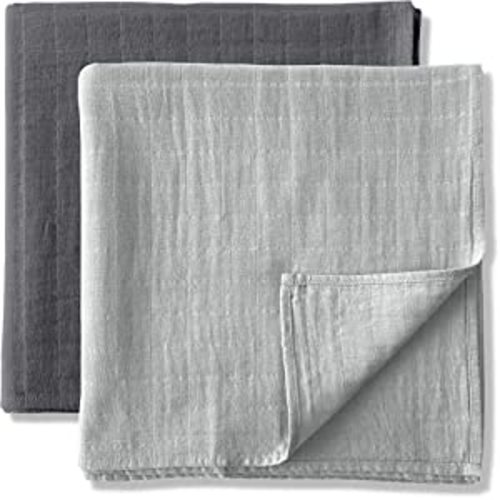 MOZAH Organic Muslin Swaddle Blankets - Set of 2 Large Soft Baby Blankets for Girls and for Boys 47 x 47 inches - Newborn Swaddle Baby Receiving Blankets Swaddling Wrap (Charcoal and Grey)