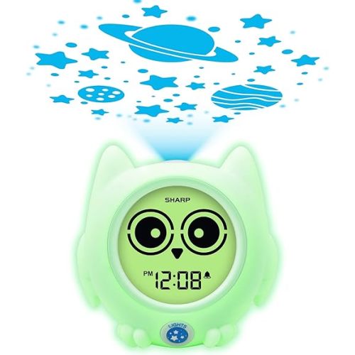 Sharp Ready to Wake Owl Sleep Trainer, Kid’s Clock Color Changing, Ready to Rise, Ceiling Projection Nightlight and “Off-to-Bed” Feature – Simple to Set and Use!