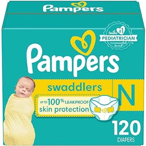 Pampers Swaddlers Diapers Newborn - Size 0, 120 Count, Ultra Soft Disposable Baby Diapers