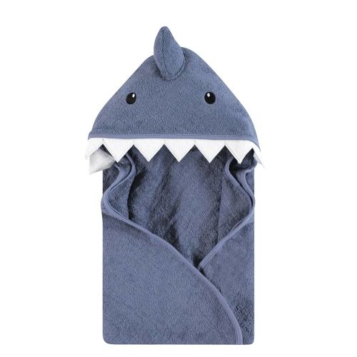 Hudson Baby Unisex Baby Cotton Animal Face Hooded Towel, Blue Shark, One Size