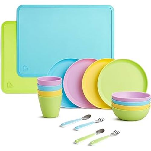 Munchkin® Toddler Dining Set, Includes Plates, Bowls, Cups, Utensils and Silicone Placemats